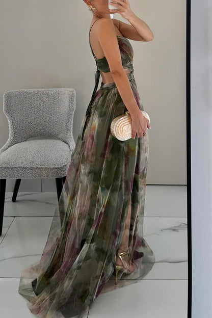 Vestido maxi para mujer sin mangas con estampado abstracto