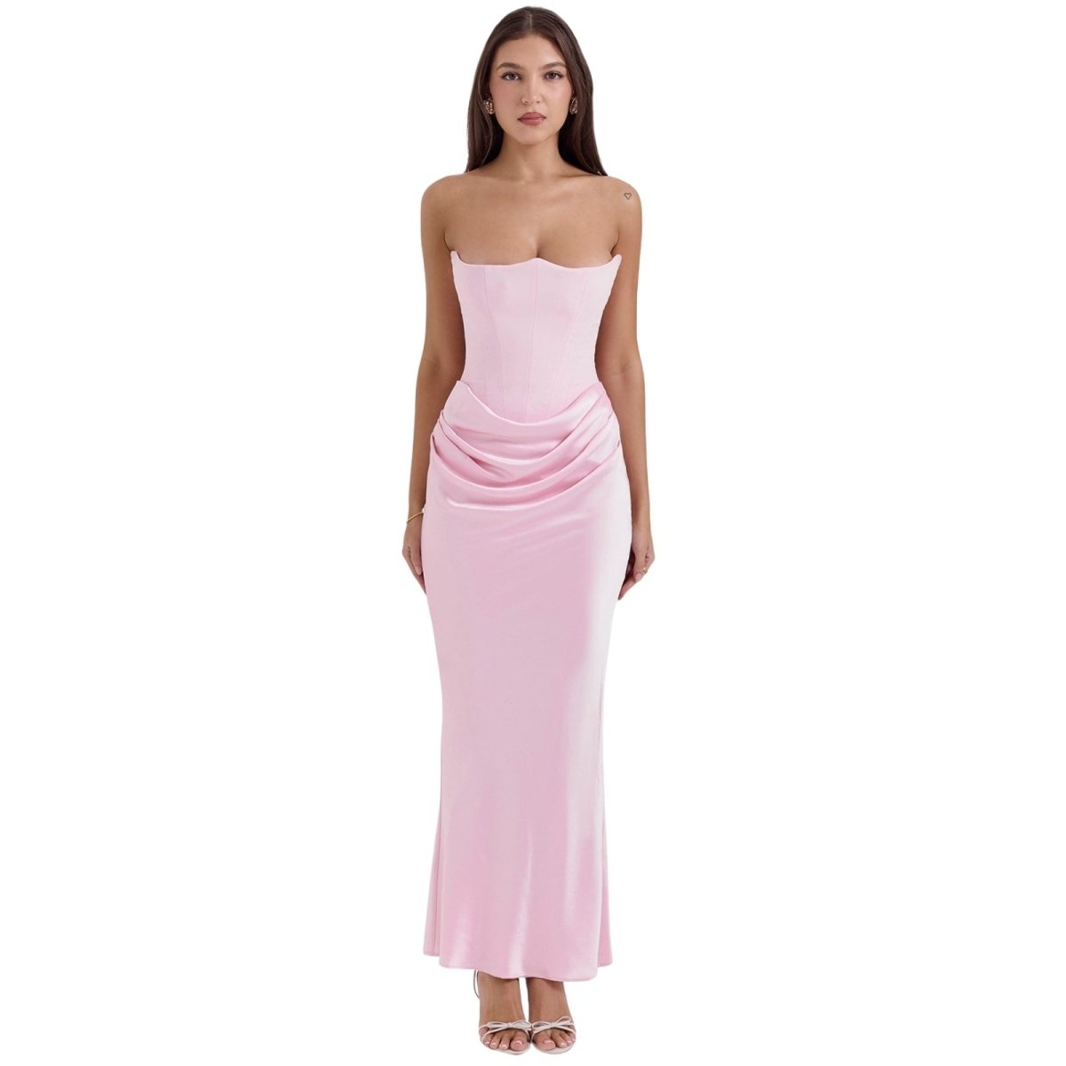 Vestido maxi para mujer sin tirantes con corpiño tipo corsé