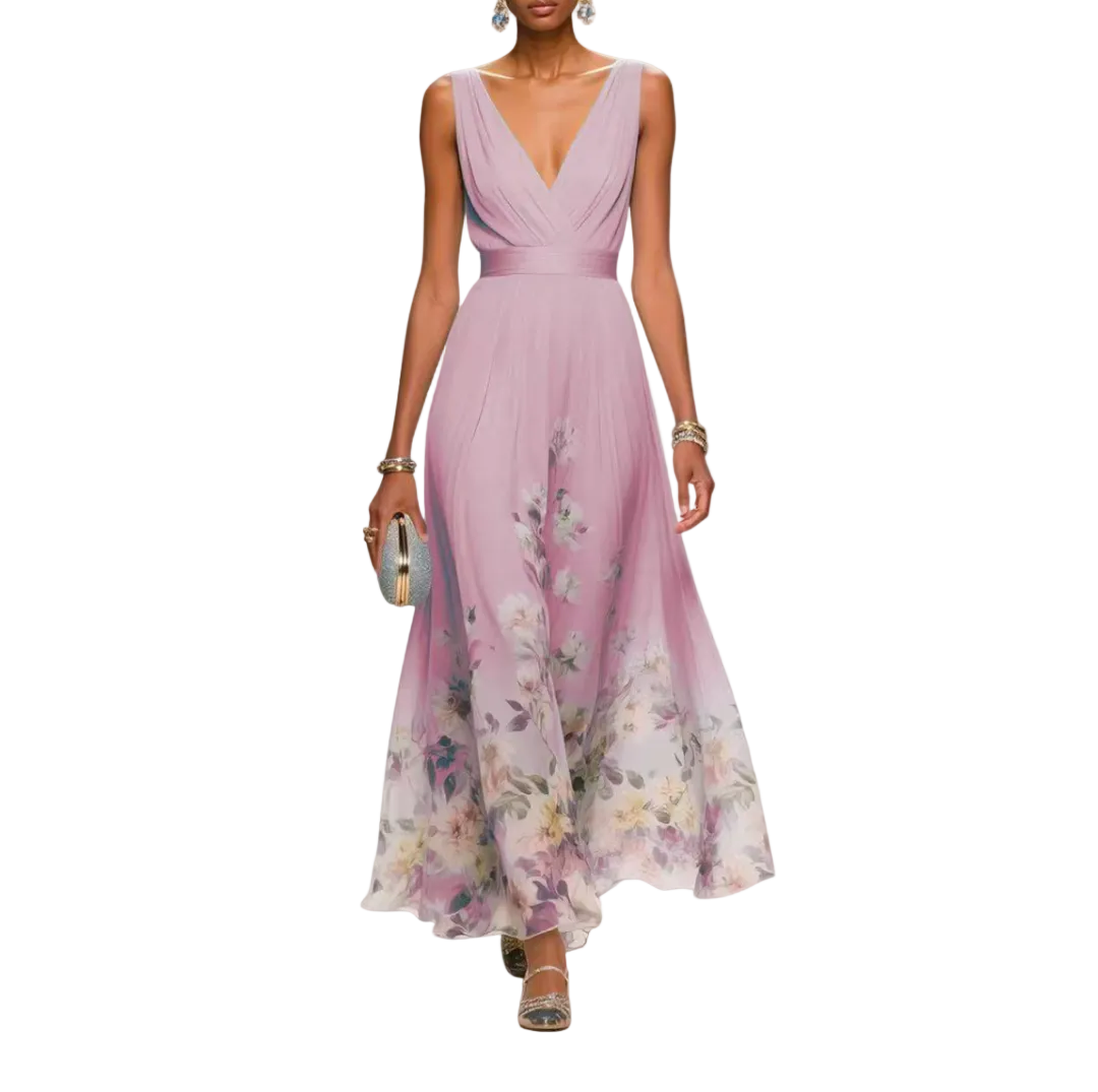 Vestido maxi sin mangas para mujer con falda plisada floral