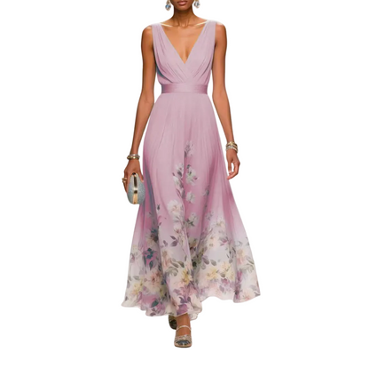 Vestido maxi sin mangas para mujer con falda plisada floral