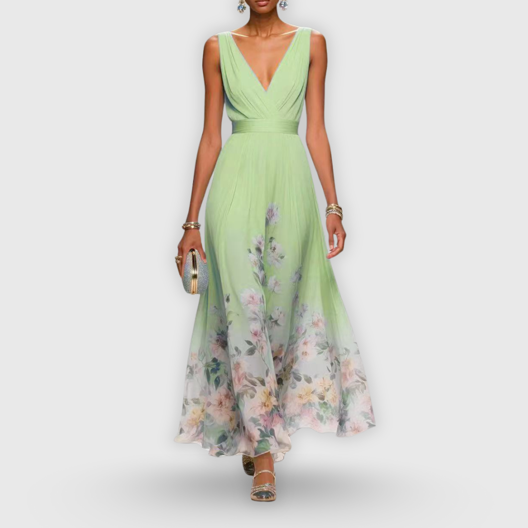Vestido maxi sin mangas para mujer con falda plisada floral