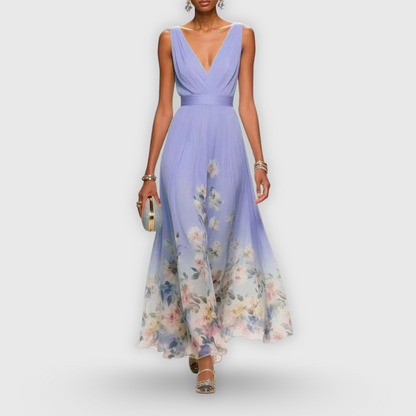 Vestido maxi sin mangas para mujer con falda plisada floral