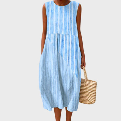 Vestido midi estampado sin mangas para mujer con bolsillos laterales