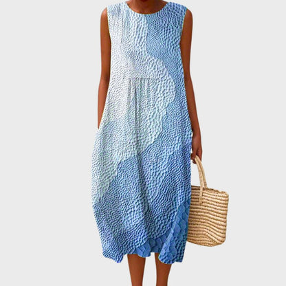 Vestido midi estampado sin mangas para mujer con bolsillos laterales