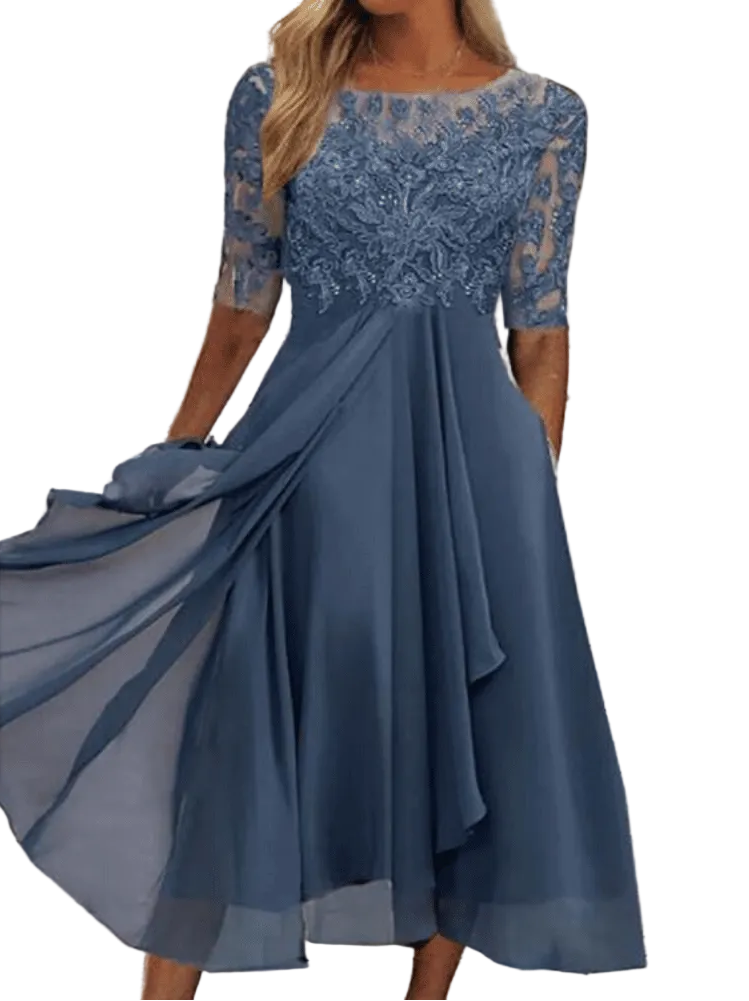 Vestido midi para mujer con encaje superpuesto