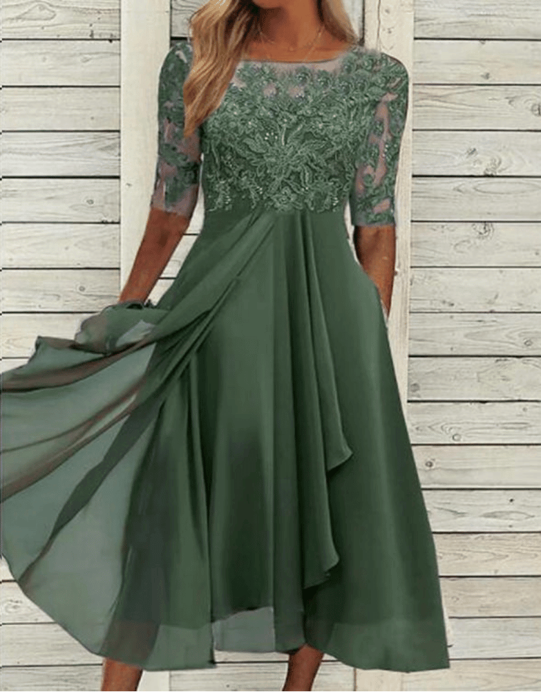 Vestido midi para mujer con encaje superpuesto