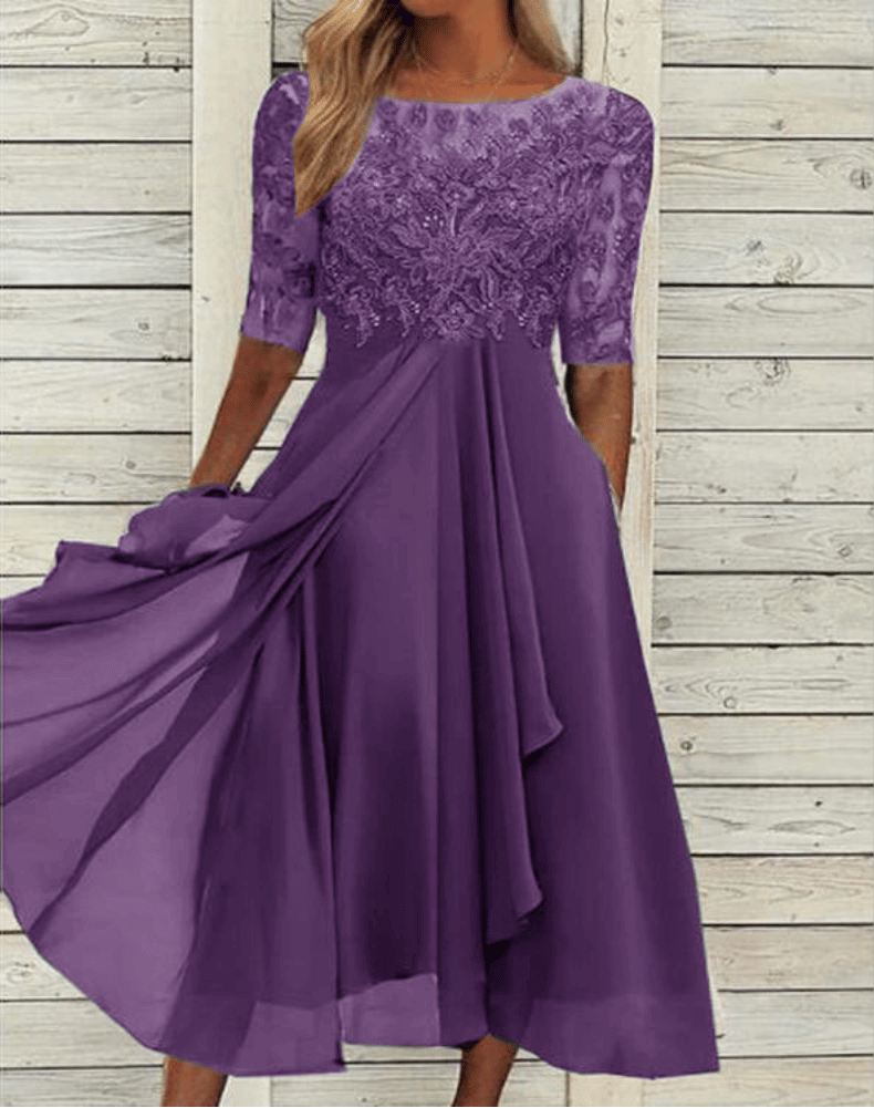 Vestido midi para mujer con encaje superpuesto