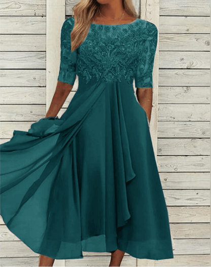 Vestido midi para mujer con encaje superpuesto