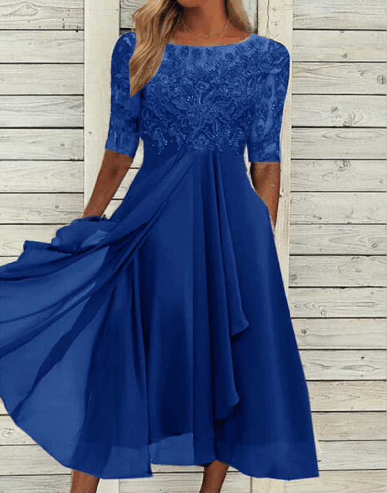 Vestido midi para mujer con encaje superpuesto