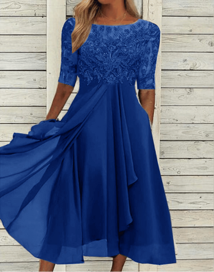 Vestido midi para mujer con encaje superpuesto