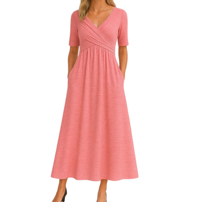 Vestido midi para mujer con pliegues y cintura imperio