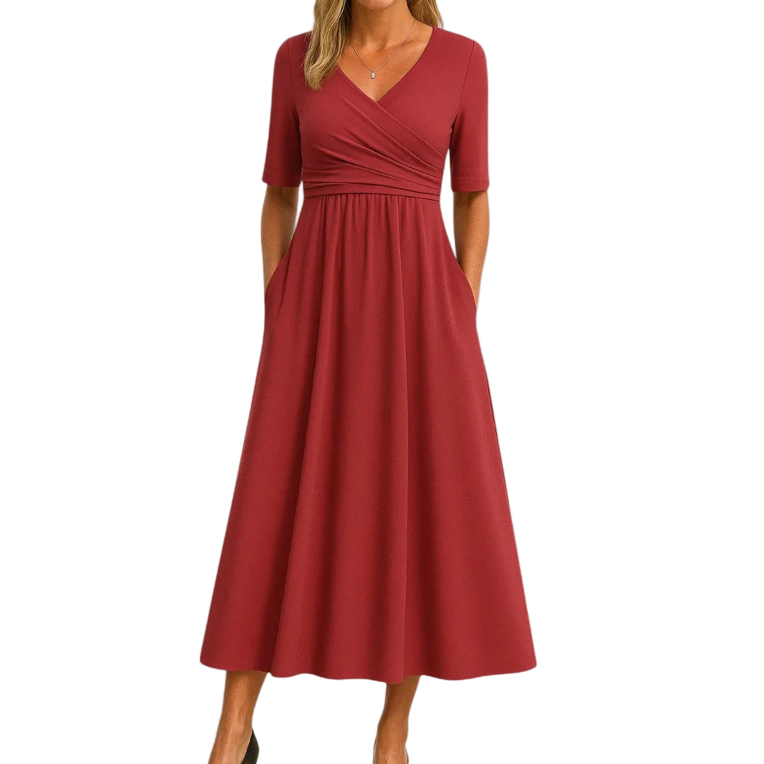 Vestido midi para mujer con pliegues y cintura imperio