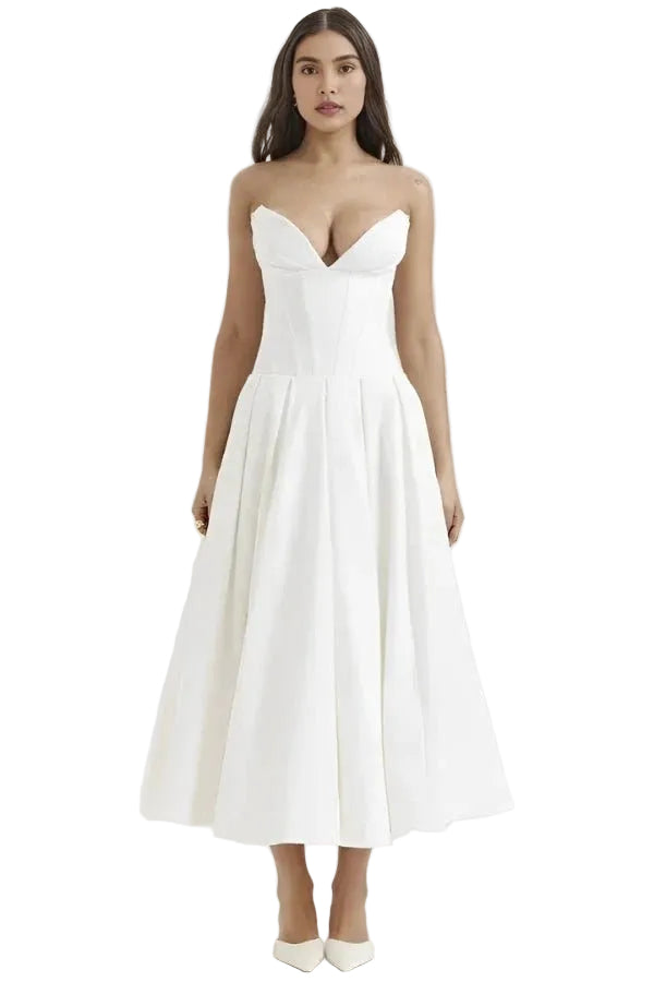 Vestido midi para mujer sin tirantes con corpiño tipo corsé
