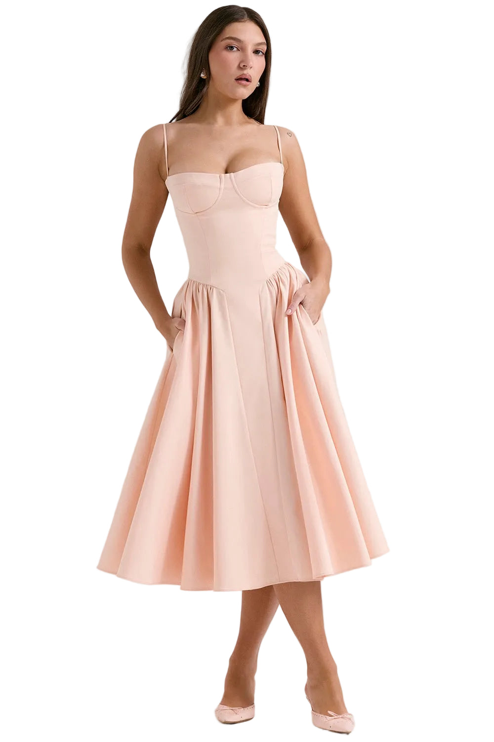 Vestido midi tipo corsé para mujer con bolsillos laterales