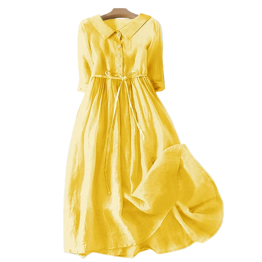 Vestido para mujer con cuello y cinturón de lazo
