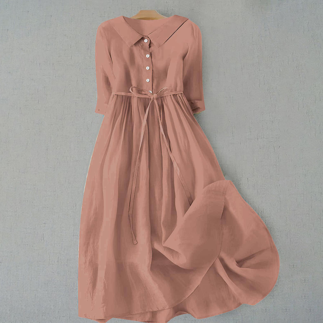 Vestido para mujer con cuello y cinturón de lazo