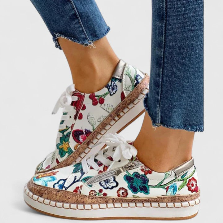 Zapatillas florales para mujer con cremallera lateral