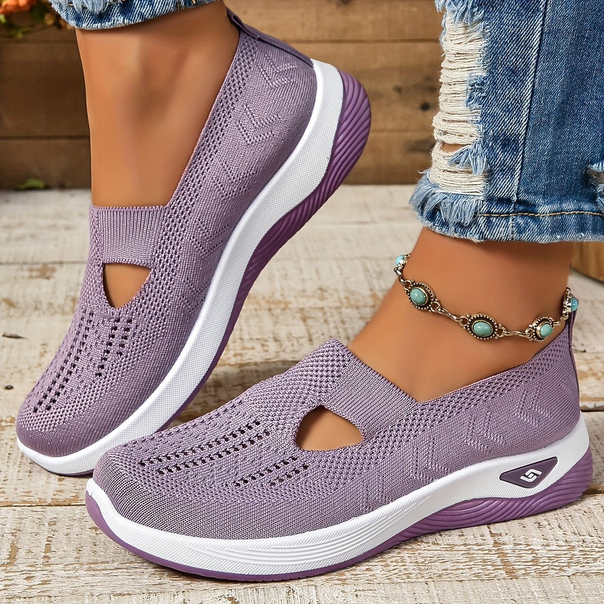 Zapatos de meter para mujer con parte superior de tejido de punto