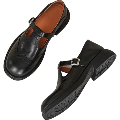 Zapatos para mujer con tira en T y cierre de hebilla
