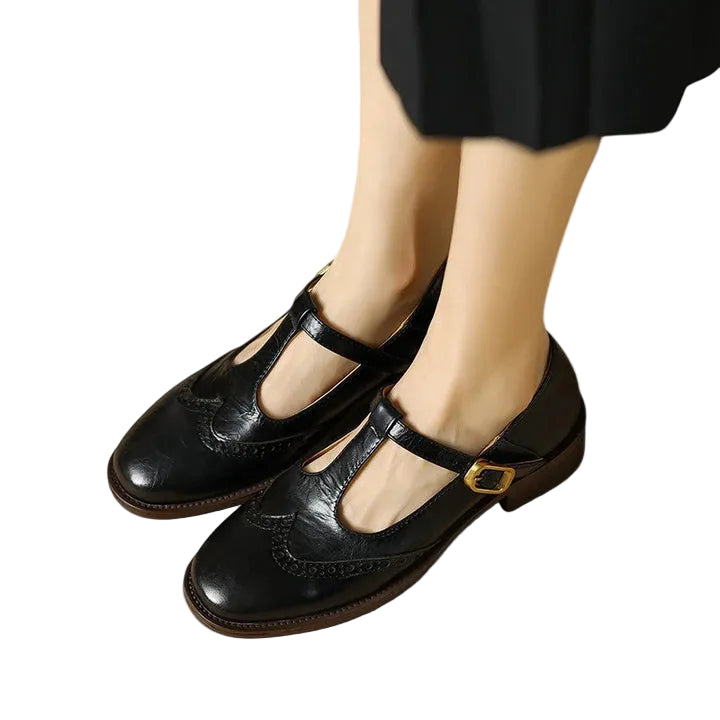 Zapatos para mujer con tira en T y tacón bajo de bloque