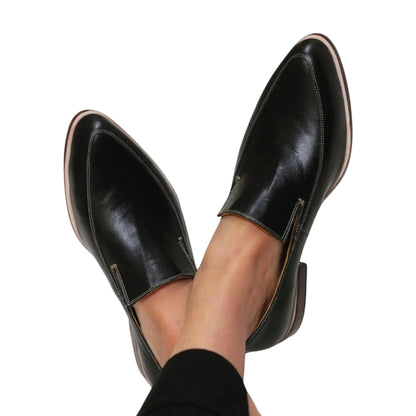 Zapatos sin cordones para mujer de punta fina con tacón bajo